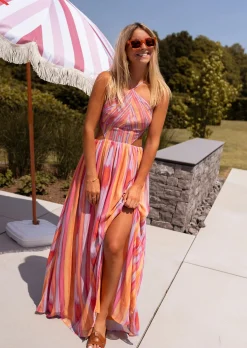 Fashion Robe longue Emylia orange et rose | Robe d'été colorée | Prêt-à-porter en ligne | Easy Clothes Femme Robes