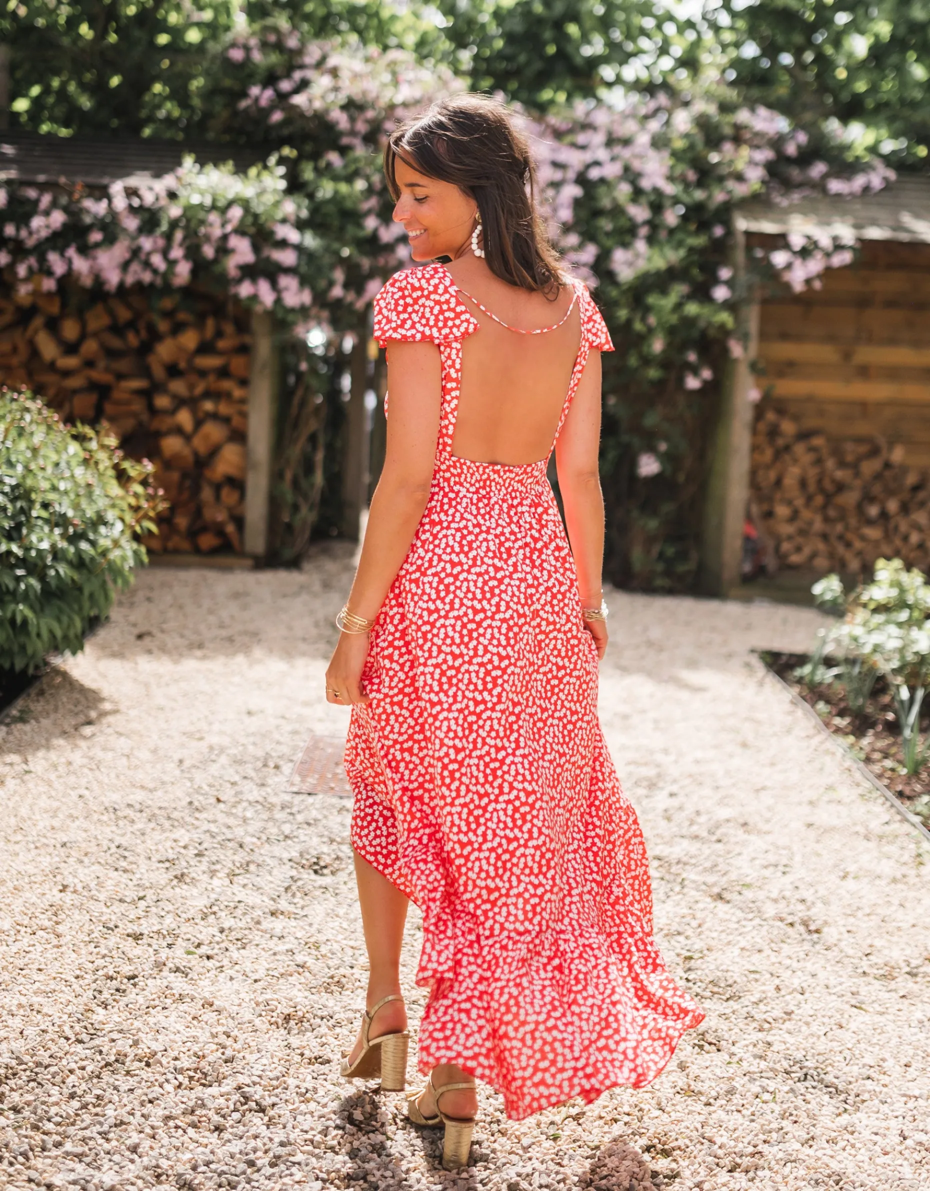 Cheap Robe longue Jackie - rouge à fleurs blanchesEasy Clothes Femme Robes