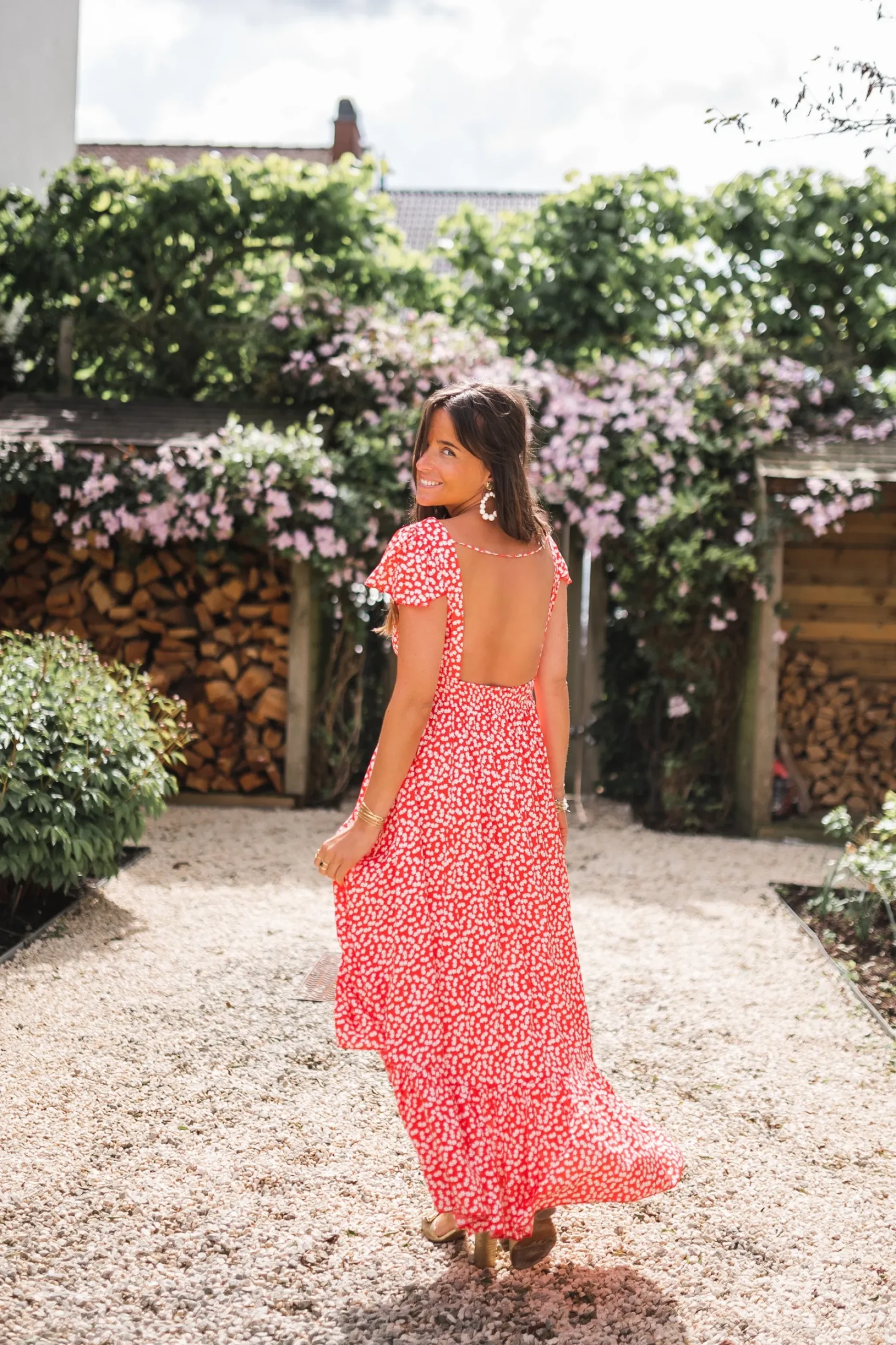 Cheap Robe longue Jackie - rouge à fleurs blanchesEasy Clothes Femme Robes