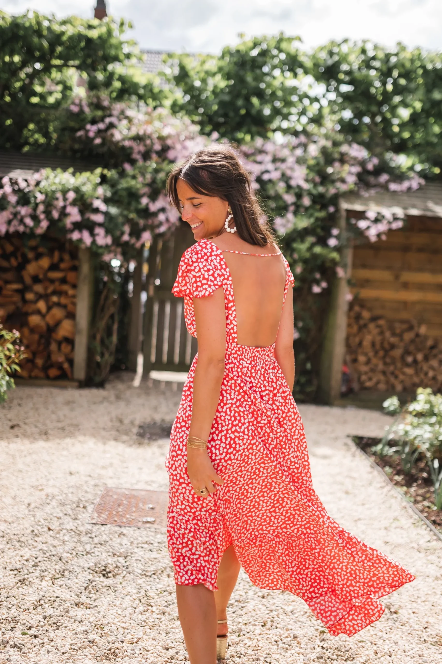 Cheap Robe longue Jackie - rouge à fleurs blanchesEasy Clothes Femme Robes