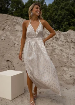 Best Sale Robe Léopard - Argenté & Beige - Sundy - Fendue & FluideEasy Clothes Femme Robes