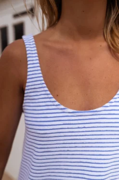 Sale Robe Lovy en éponge bleu et écru à lignes | Robe de plage courte | Prêt-à-porter en ligne | Easy Clothes Femme Robes