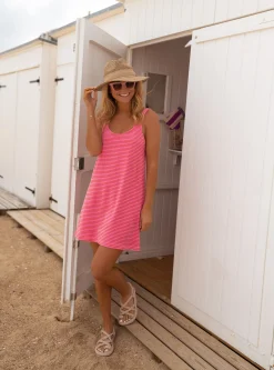 Fashion Robe Lovy en éponge rose et orange à lignes | Robe de plage courte | Prêt-à-porter en ligne | Easy Clothes Femme Robes