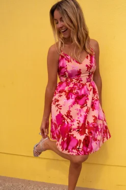 Discount Robe Nolwenn rose à fleurs | Robe dos ouvert | Prêt-à-porter en ligne | Easy Clothes Femme Robes