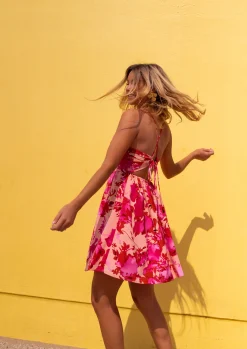 Discount Robe Nolwenn rose à fleurs | Robe dos ouvert | Prêt-à-porter en ligne | Easy Clothes Femme Robes