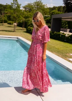 Best Robe Sienna rose à motifs | Robe longue colorée | Prêt-à-porter en ligne | Easy Clothes Femme Robes