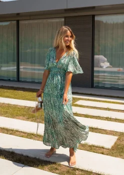 Flash Sale Robe Sienna verte à motifs | Robe longue de cocktail | Prêt-à-porter en ligne | Easy Clothes Femme Robes
