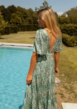 Flash Sale Robe Sienna verte à motifs | Robe longue de cocktail | Prêt-à-porter en ligne | Easy Clothes Femme Robes