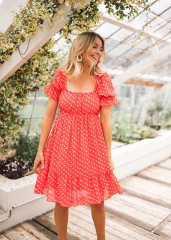 Outlet Robe Talou corail - à pois blancEasy Clothes Femme Robes