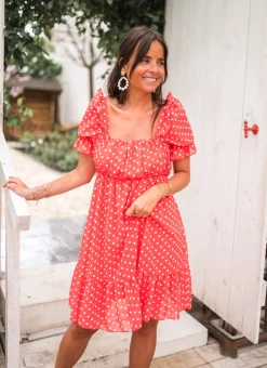 Outlet Robe Talou corail - à pois blancEasy Clothes Femme Robes