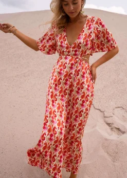 Fashion Robe Tatiana - Motifs Roses & Oranges - Vêtements Easy Clothes Femme Robes