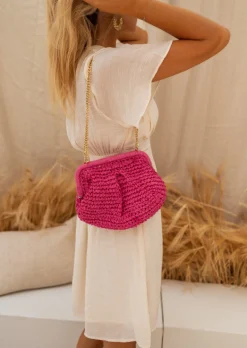 Flash Sale Sac Jerry Rose - Matière Raphia - Poche Intérieure - Accessoires Easy Clothes Sacs & Pochettes