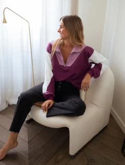 Online Sweat Elisabeth - mauve et écruEasy Clothes Femme Pulls & Gilets
