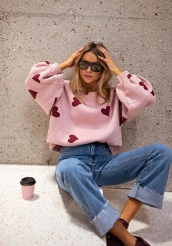 Shop Sweat Fiona - Rose à coeursEasy Clothes Femme Pulls & Gilets
