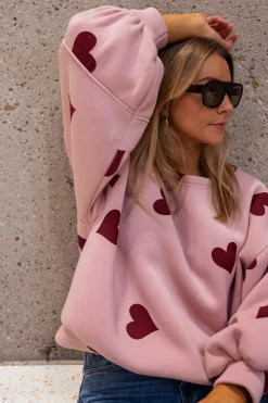 Shop Sweat Fiona - Rose à coeursEasy Clothes Femme Pulls & Gilets