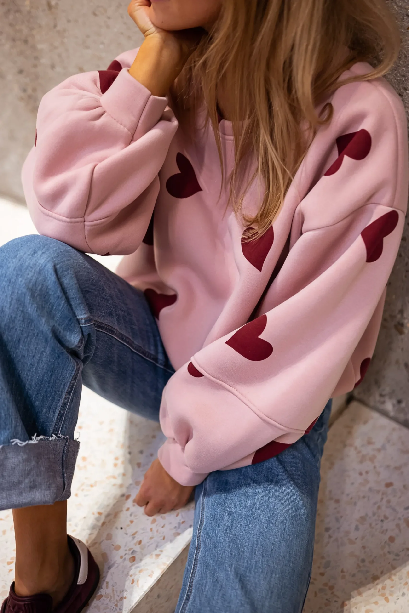 Shop Sweat Fiona - Rose à coeursEasy Clothes Femme Pulls & Gilets