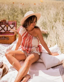 Sale Top Brigie - à motifs rouge et beigeEasy Clothes Femme Tops & T-shirts