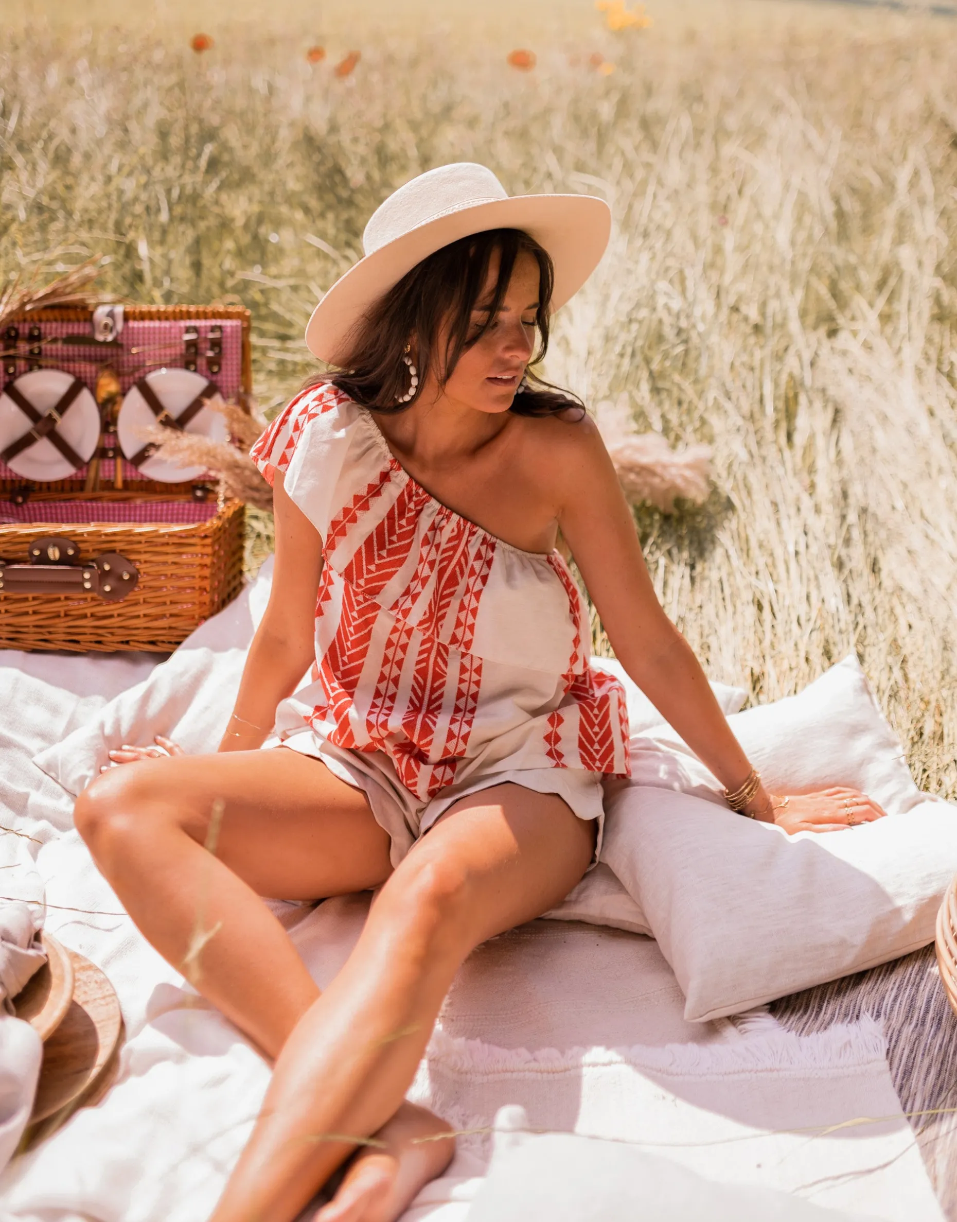 Sale Top Brigie - à motifs rouge et beigeEasy Clothes Femme Tops & T-shirts