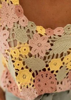 Best Sale Top En Crochet Floryne - Rose, Jaune & Kaki - Vêtements Femme ÉtéEasy Clothes Femme Tops & T-shirts
