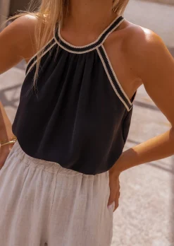 Fashion Top Pia - Noir - Finition Crochet - Col Rond - Vêtements FemmeEasy Clothes Femme Tops & T-shirts