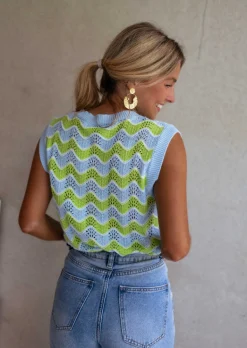 Online Top Stany en crochet vert et bleu | Top coloré en crochet | Prêt-à-porter en ligne | Easy Clothes Femme Tops & T-shirts