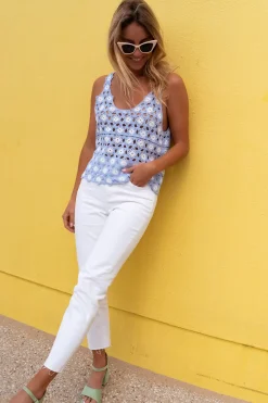 Clearance Top Tilio bleu ciel à motifs | Top en crochet transparent | Prêt-à-porter en ligne | Easy Clothes Femme Tops & T-shirts